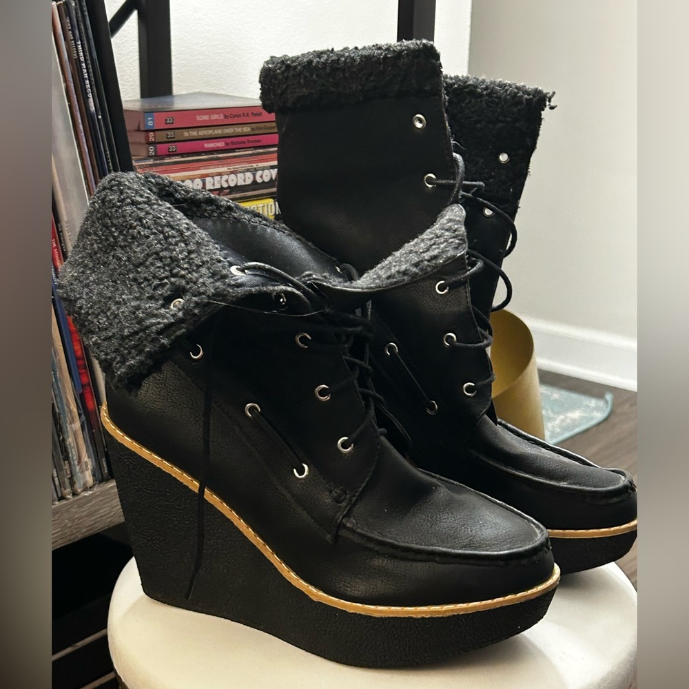 Black Wedge Boots